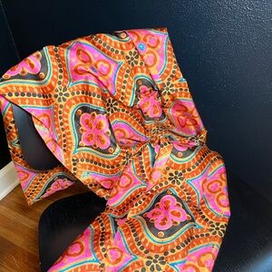 Fine Silk Charmeuse Fabric 43" x 130" Medallion Pink Orange India Sari Saree